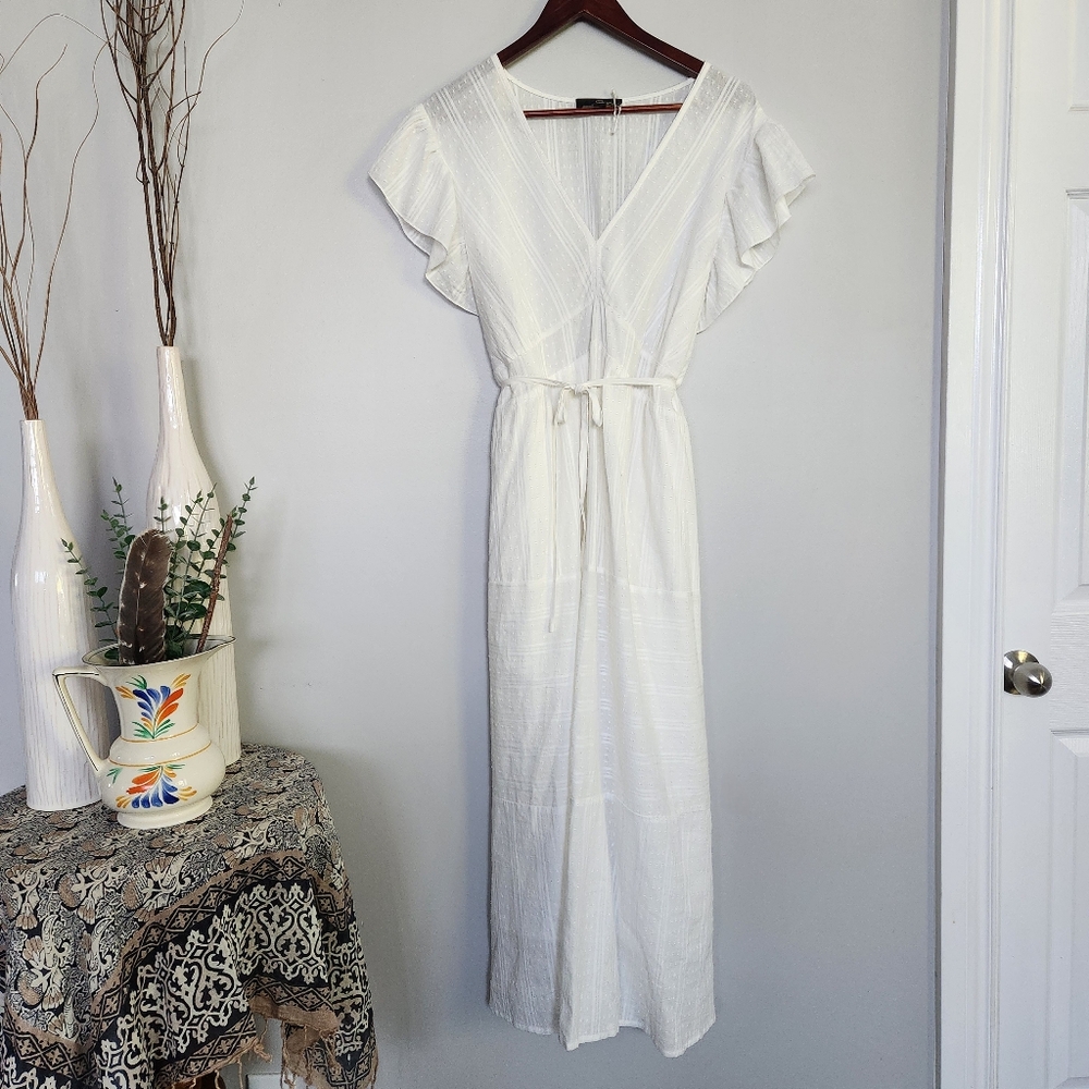 2X Womans Maxi Dress, Tie Waist, Flutter Sleeves, Vneck